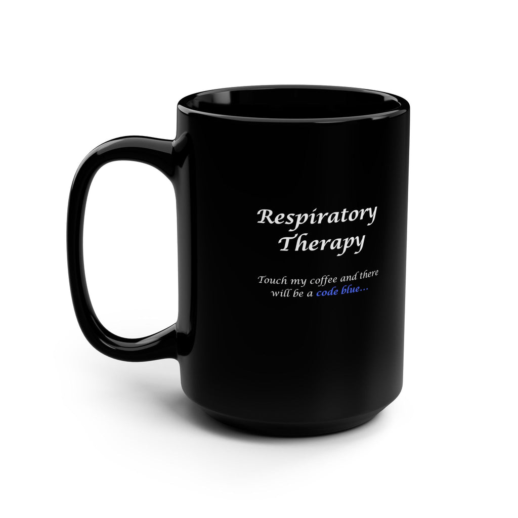 Code Blue Mug for Respiratory Therapists - 15oz Black - Lung Monkey