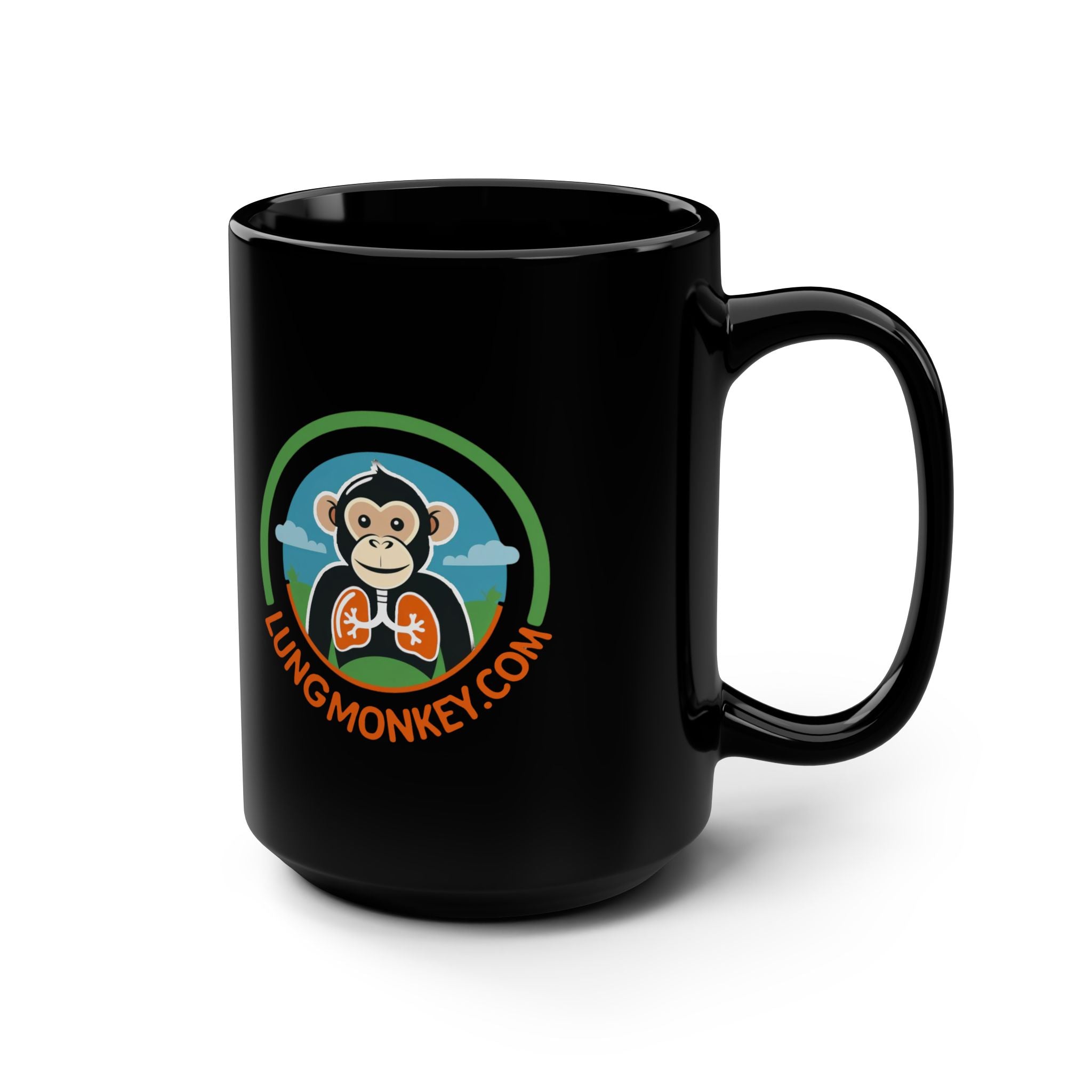 Lung Monkey Logo - Black Mug, 15oz - Lung Monkey