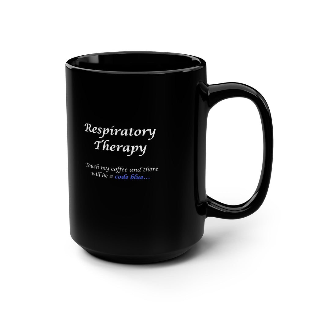 Code Blue Mug for Respiratory Therapists - 15oz Black - Lung Monkey
